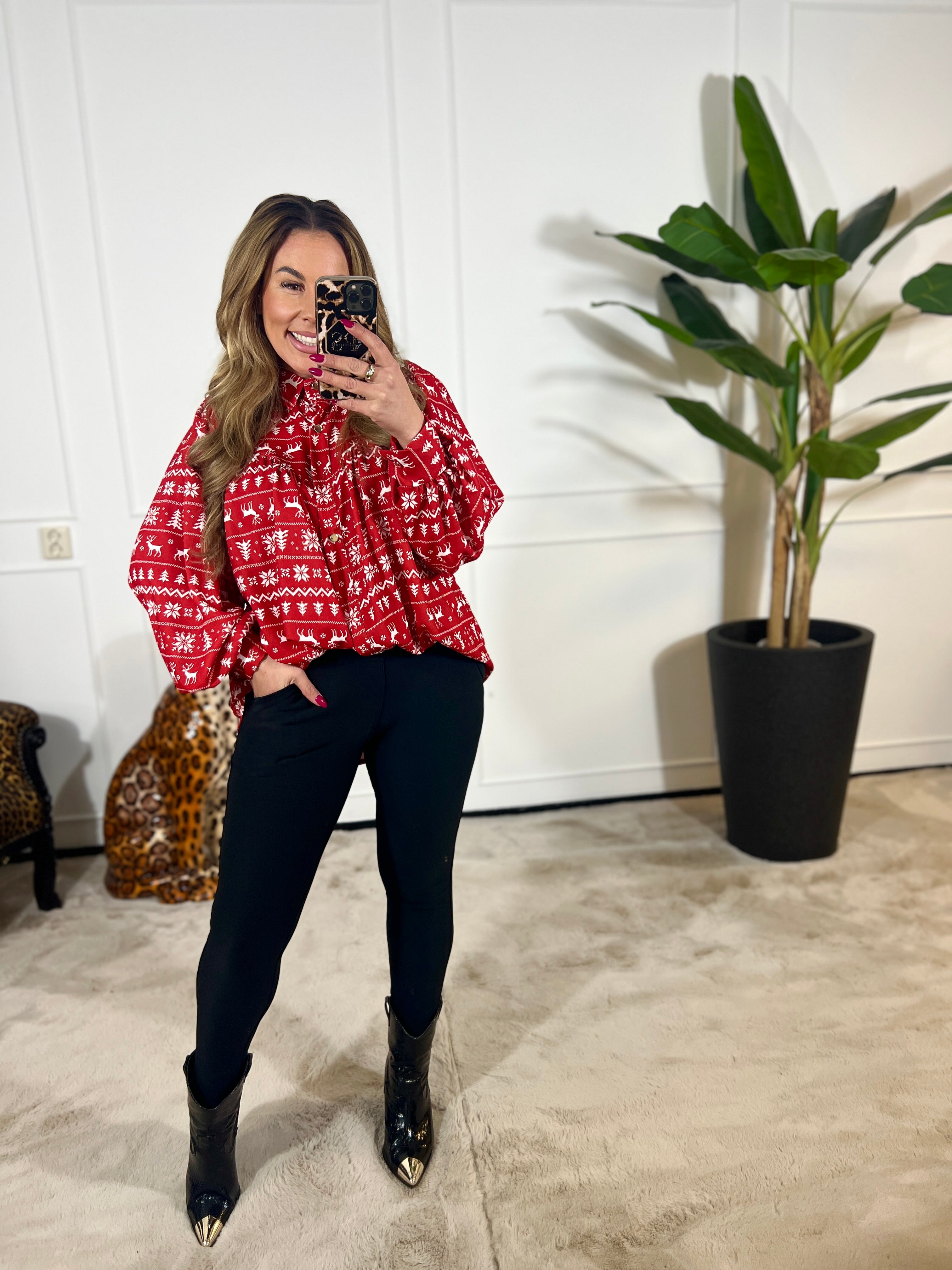 *RENDIER ROOD* KERST KENDALL BLOUSE (T/M 48-50)