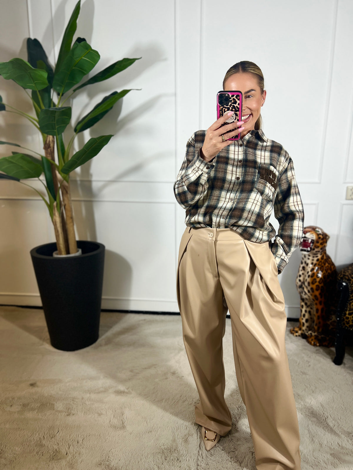LEATHERLOOK CASUAL PANTALON