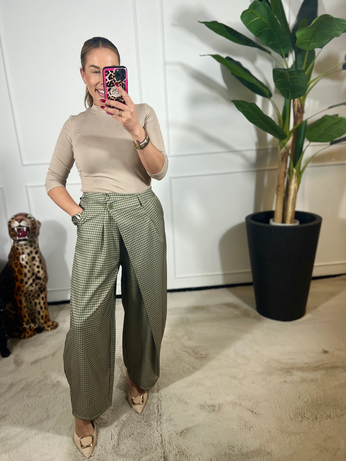CHECKED WRAP PANTALON