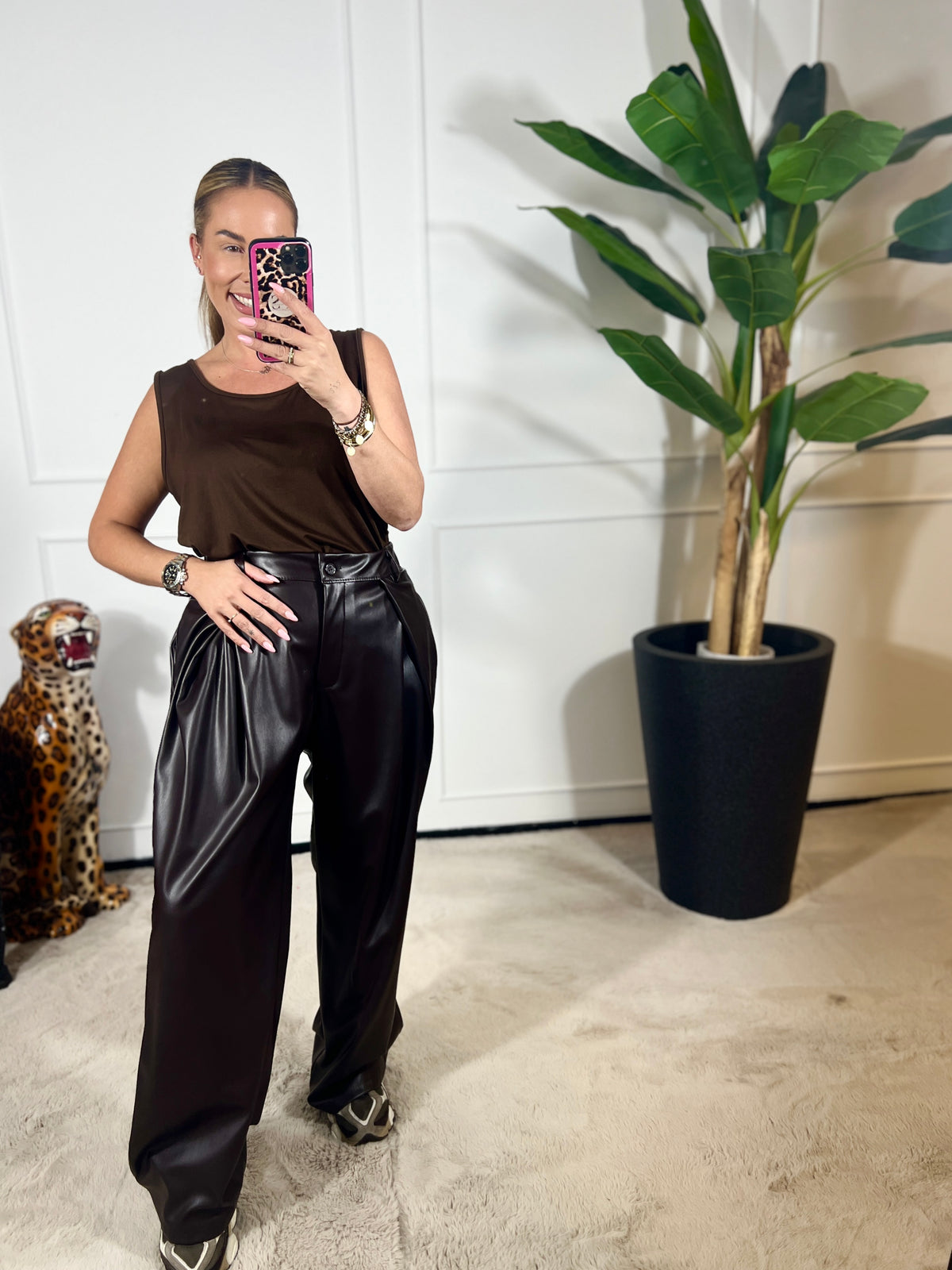 LEATHERLOOK CASUAL PANTALON