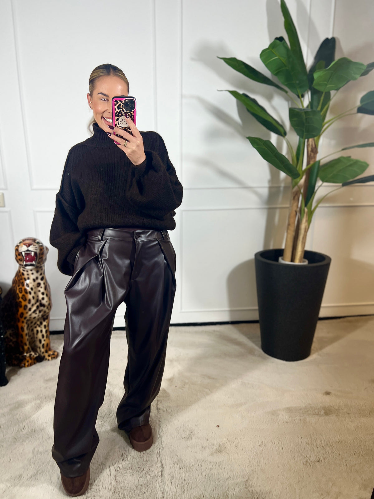 LEATHERLOOK CASUAL PANTALON