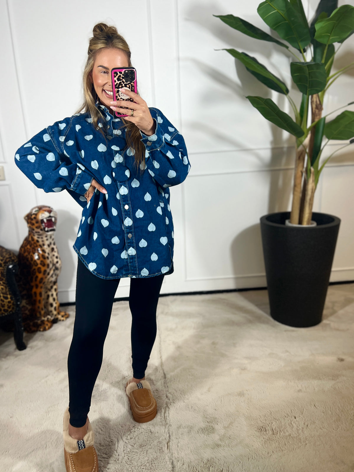 WHITE HEART OVERSIZED DENIM BLOUSE