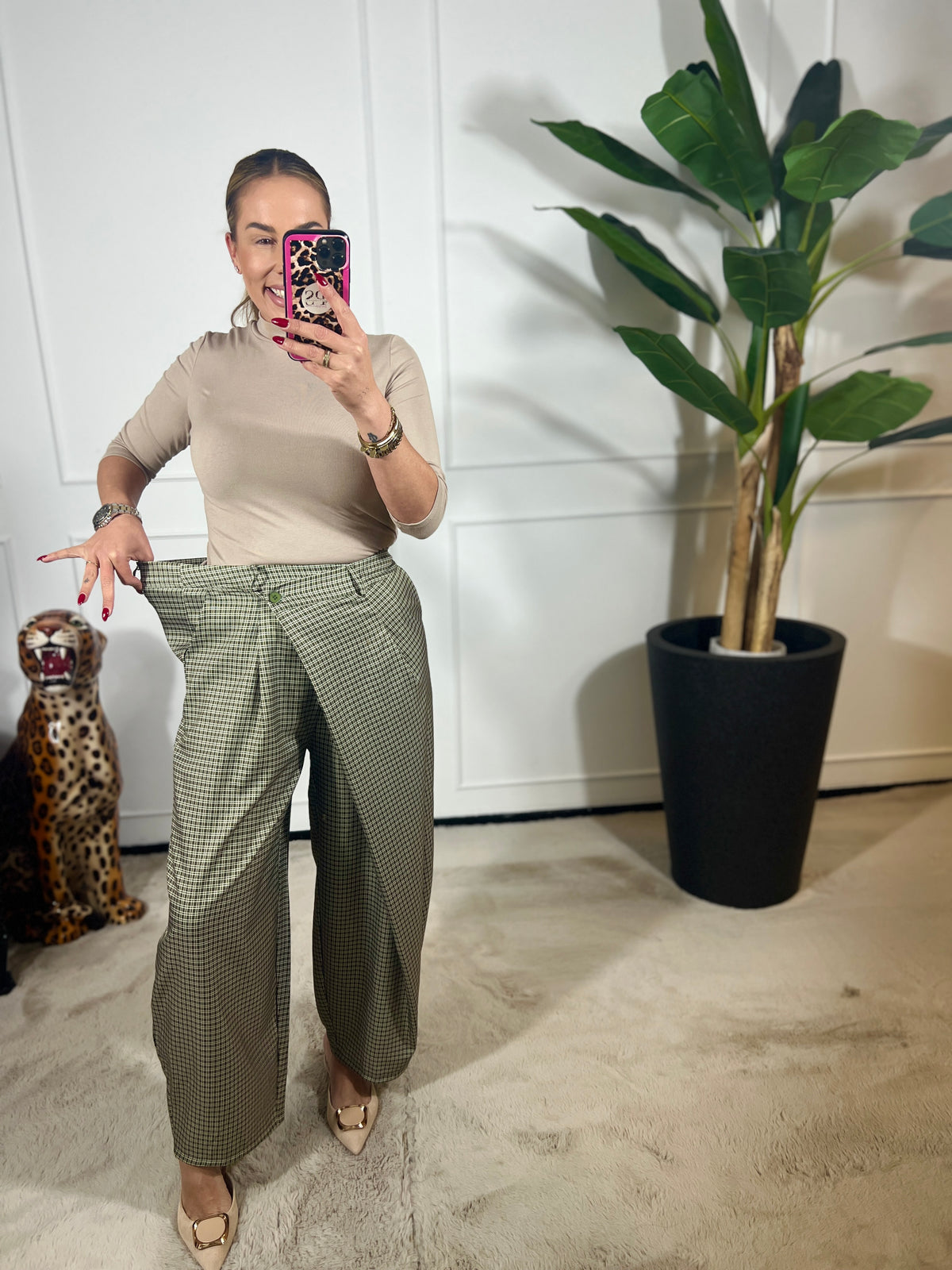 CHECKED WRAP PANTALON