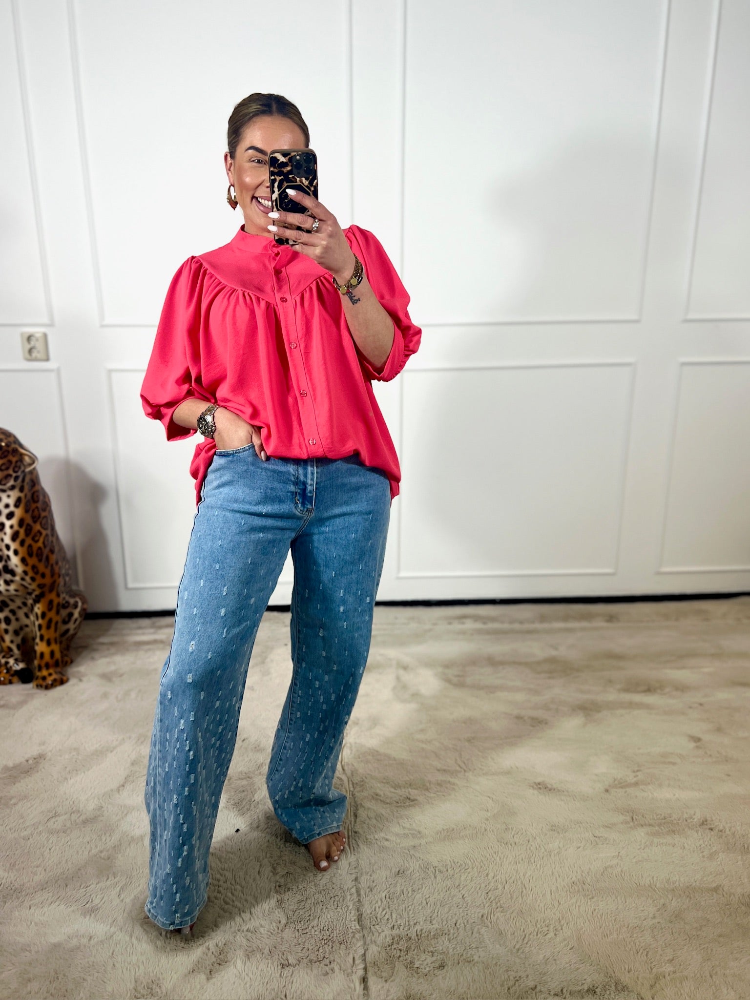PETITE KORTE MOUW *KENDALL* BLOUSE (T/M 46-48)