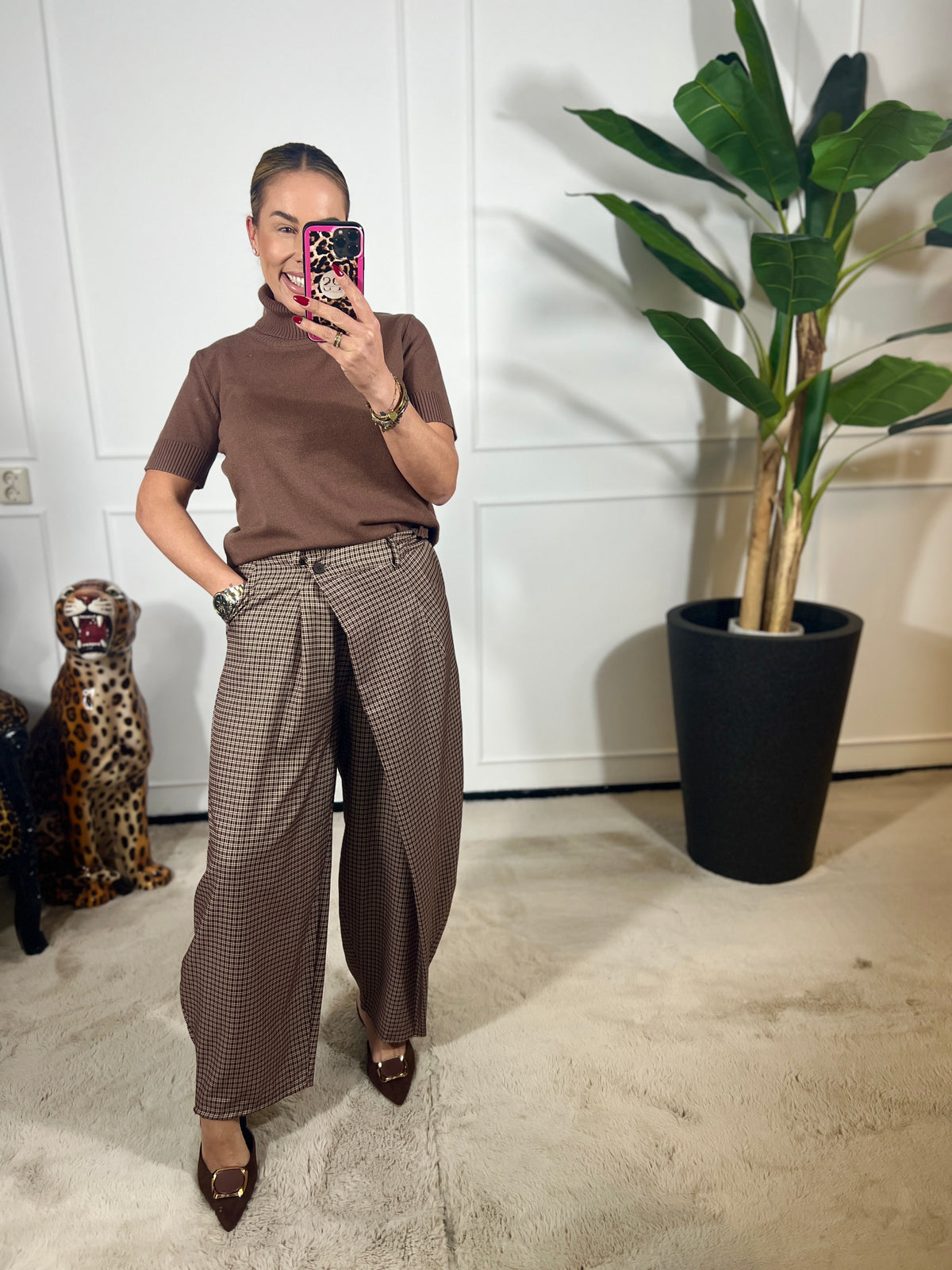 CHECKED WRAP PANTALON