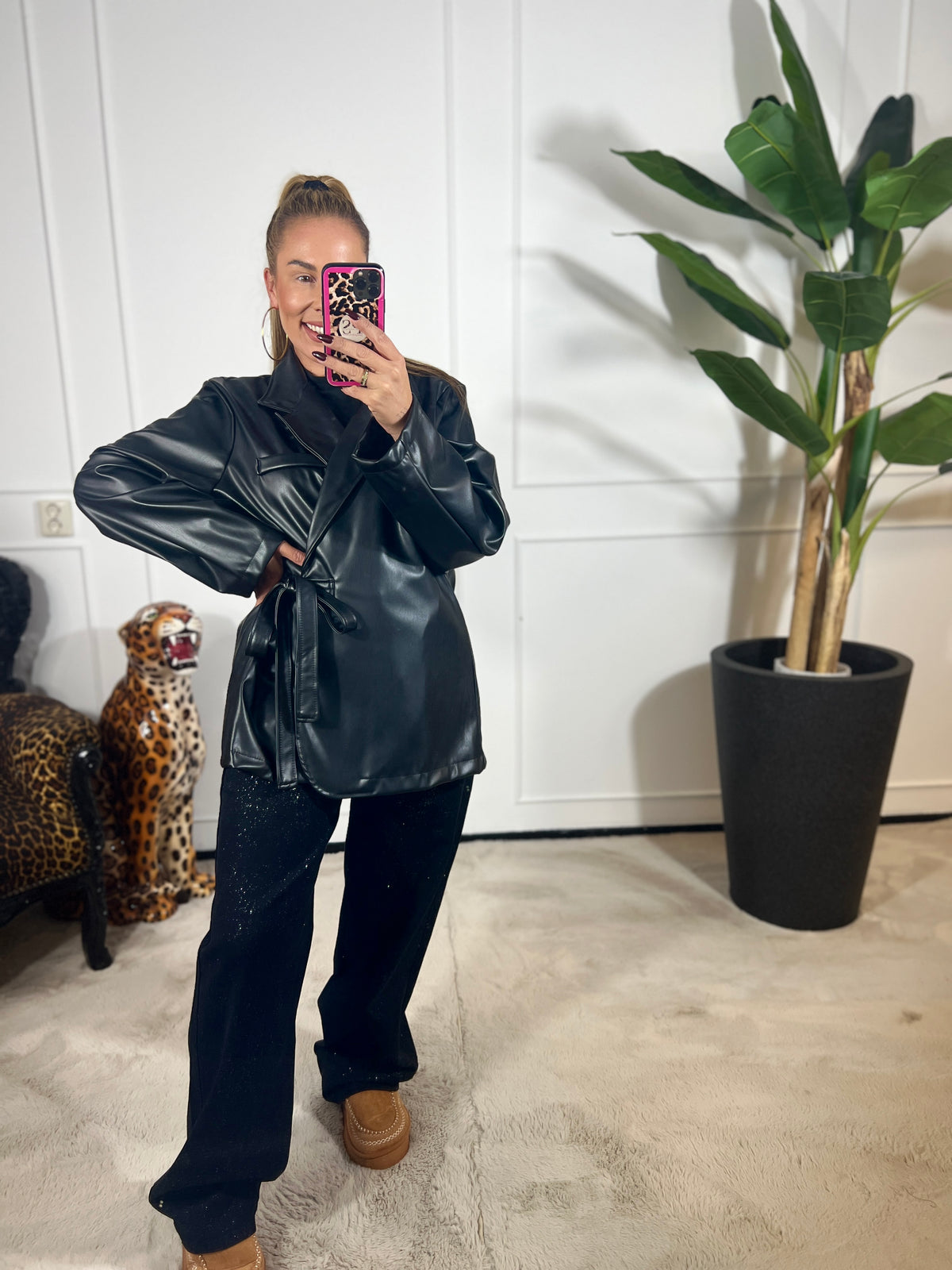 CHERIE LEATHER WRAP BLAZER