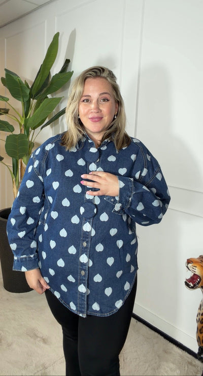 WHITE HEART OVERSIZED DENIM BLOUSE