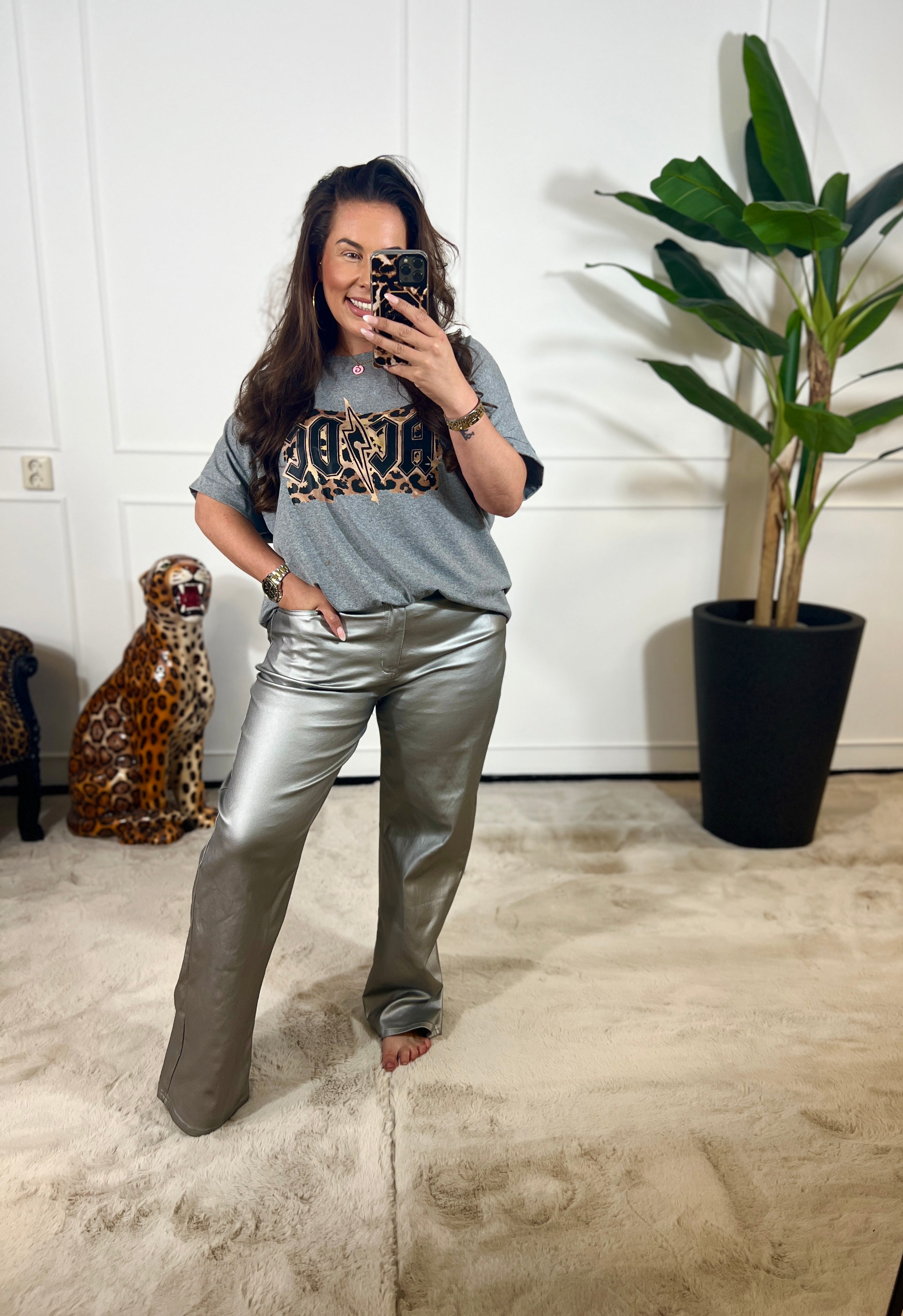 *ZILVER* LEATHERLOOK STRETCH JEANS (IN MATEN)