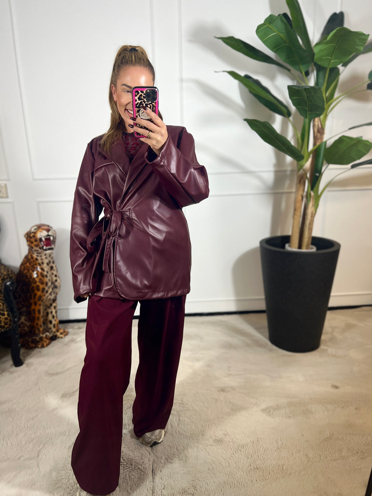 CHERIE LEATHER WRAP BLAZER