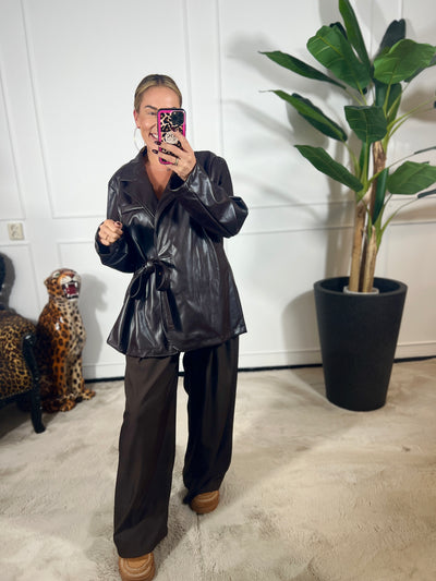 CHERIE LEATHER WRAP BLAZER
