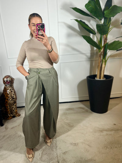 CHECKED WRAP PANTALON