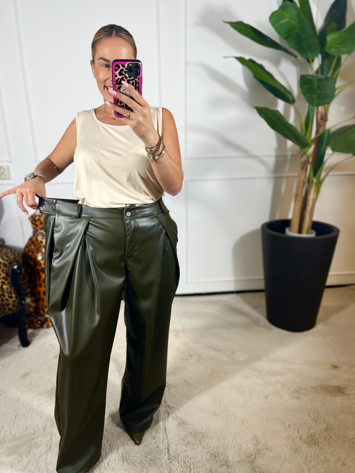 LEATHERLOOK CASUAL PANTALON