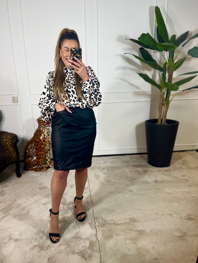 MIDI LEATHERLOOK ROK (IN MATEN)