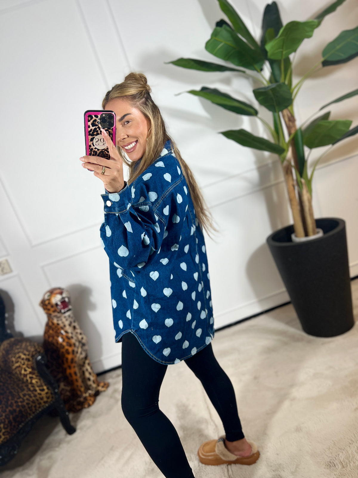 WHITE HEART OVERSIZED DENIM BLOUSE
