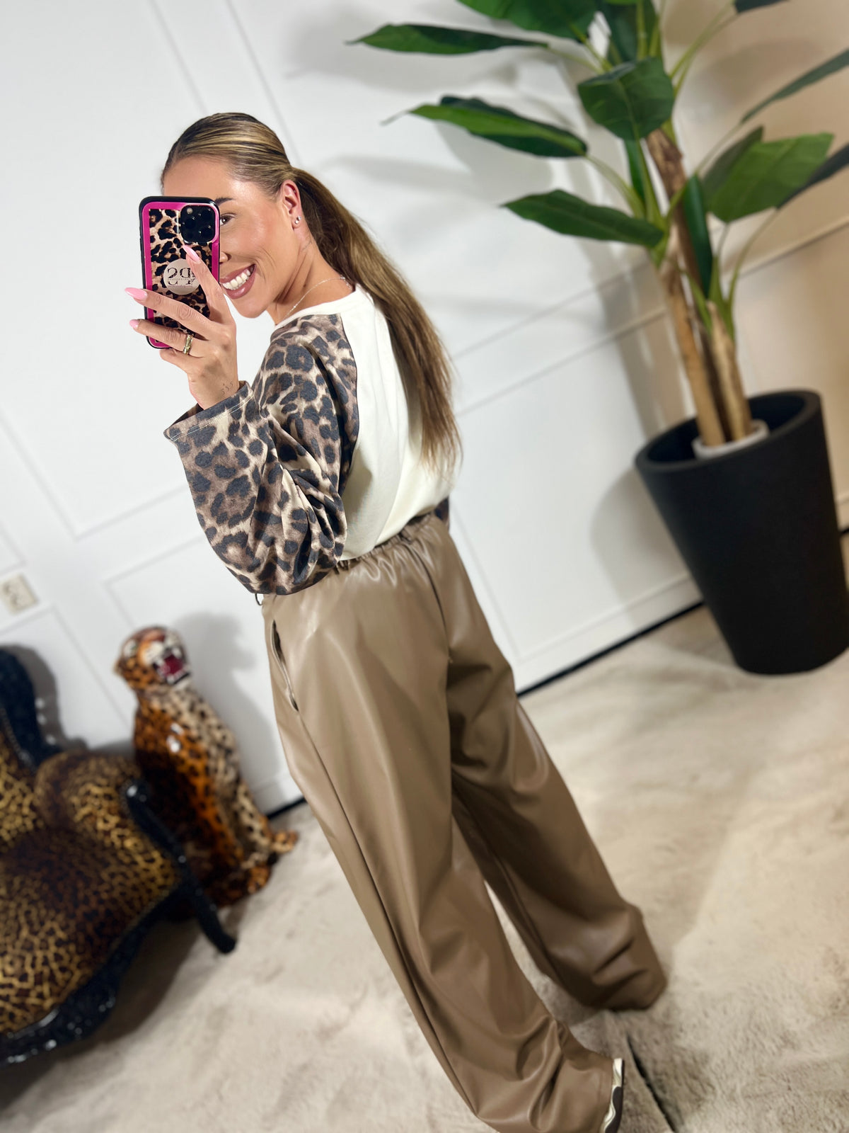 LEATHERLOOK CASUAL PANTALON