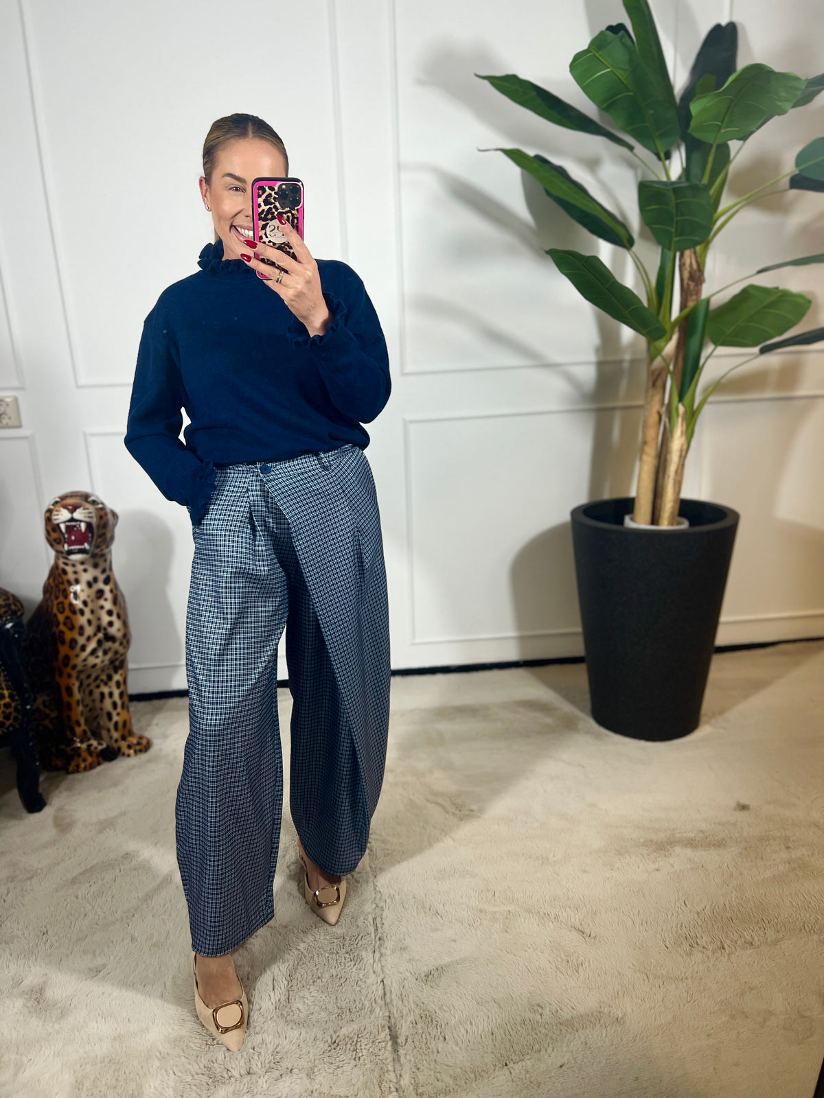 CHECKED WRAP PANTALON