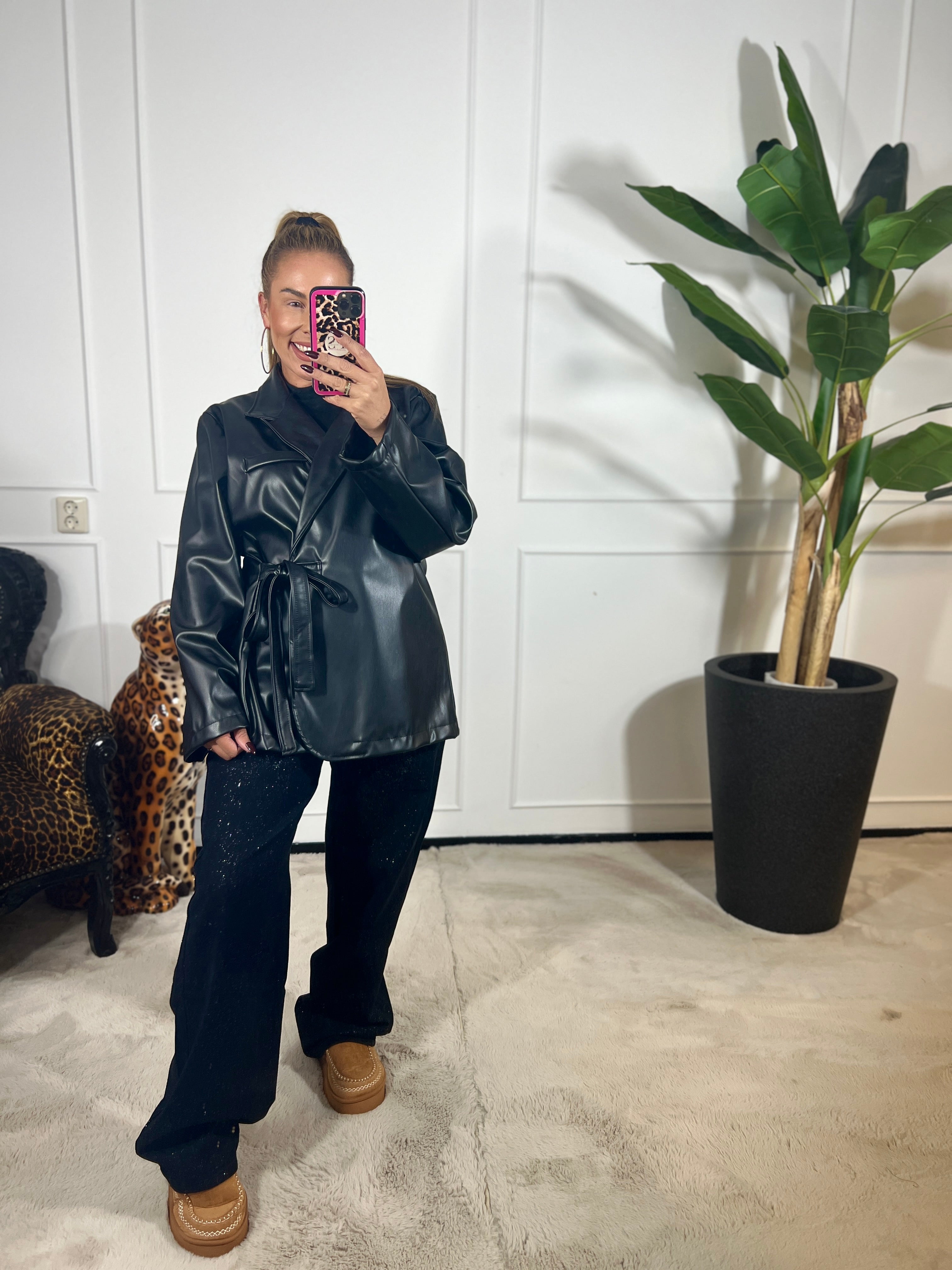 CHERIE LEATHER WRAP BLAZER