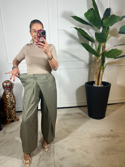 CHECKED WRAP PANTALON