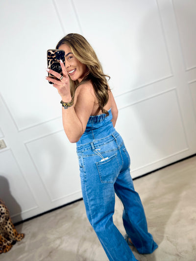 DENIM STRAPLESS JUMPSUIT (IN MATEN)