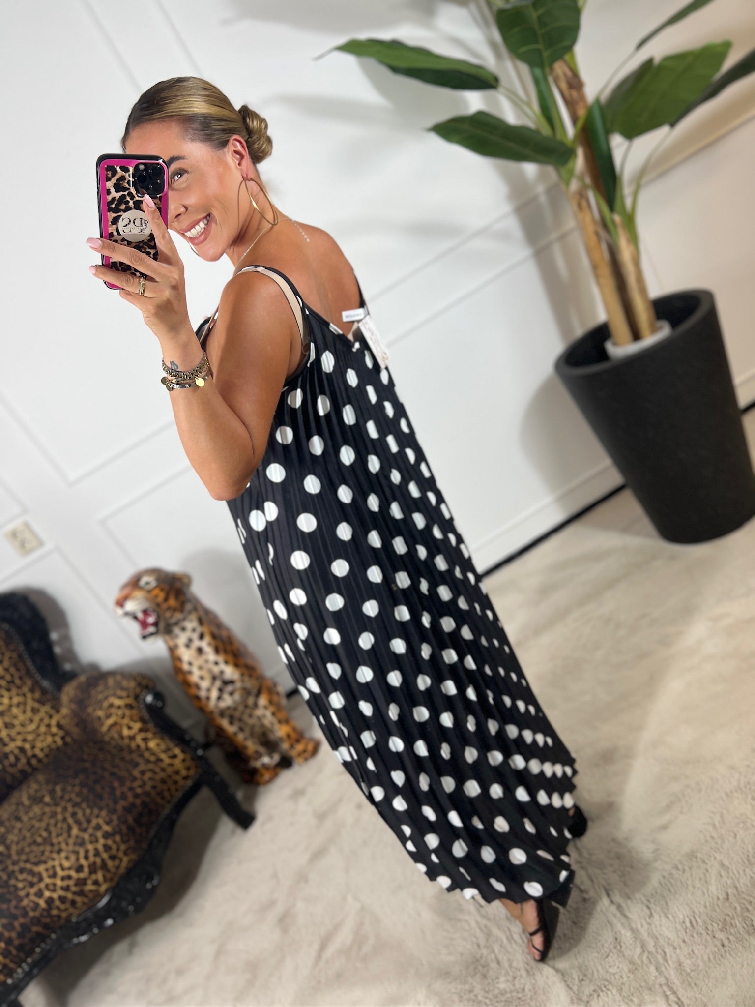 DOLCE DOTS PLISSÉ DRESS