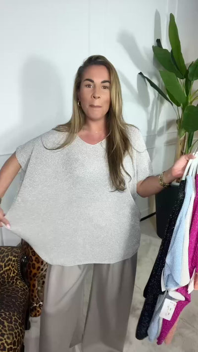 SANDRA V-HALS LUREX TOP