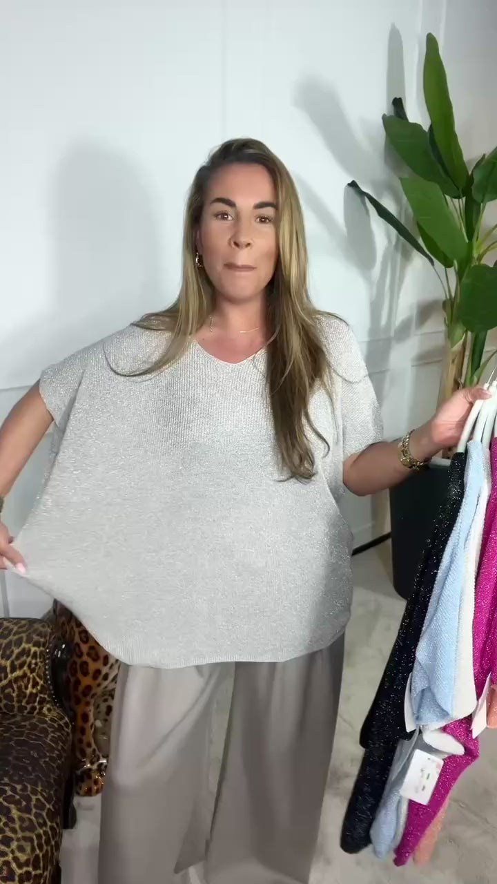 SANDRA V-HALS LUREX TOP