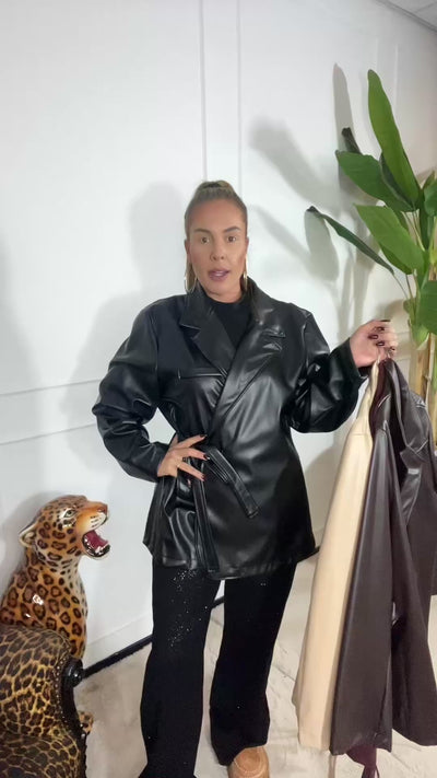 CHERIE LEATHER WRAP BLAZER